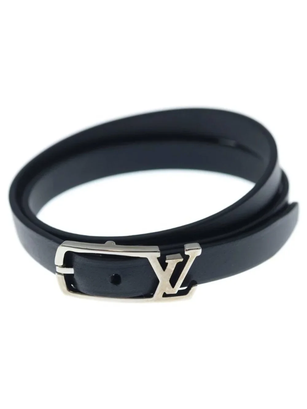 Louis Vuitton Bracelet Neogram Leather Black Silver 19